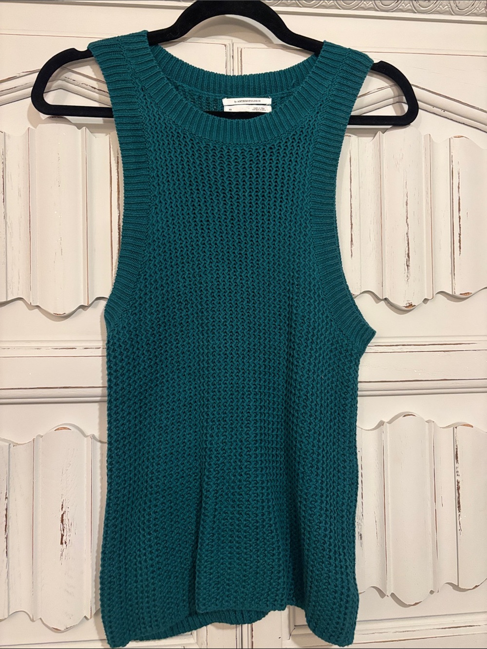 Anthropologie Teal Open Knit Sleeveless Sweater Tank